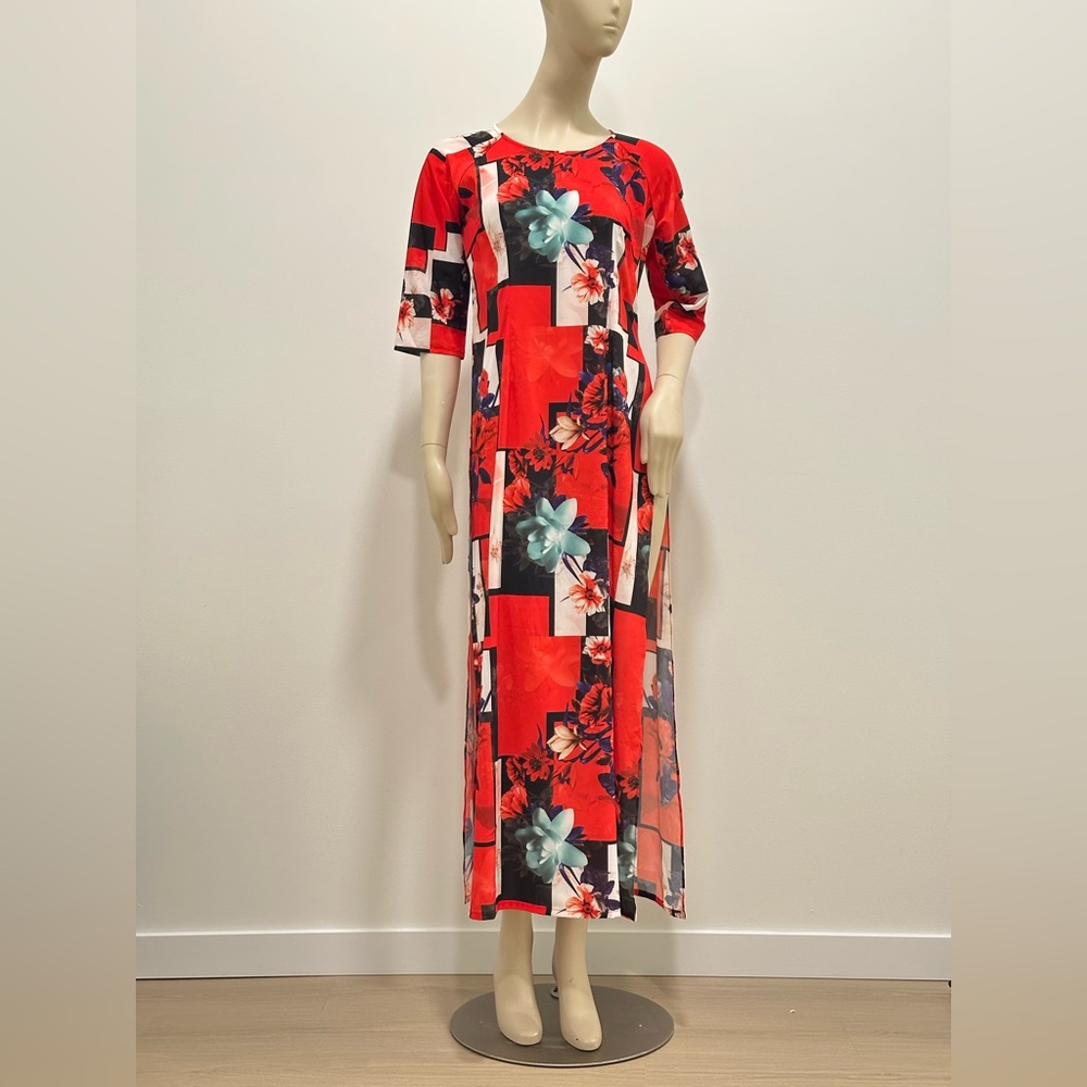Red Floral Ao Dai – Size L – No Pants